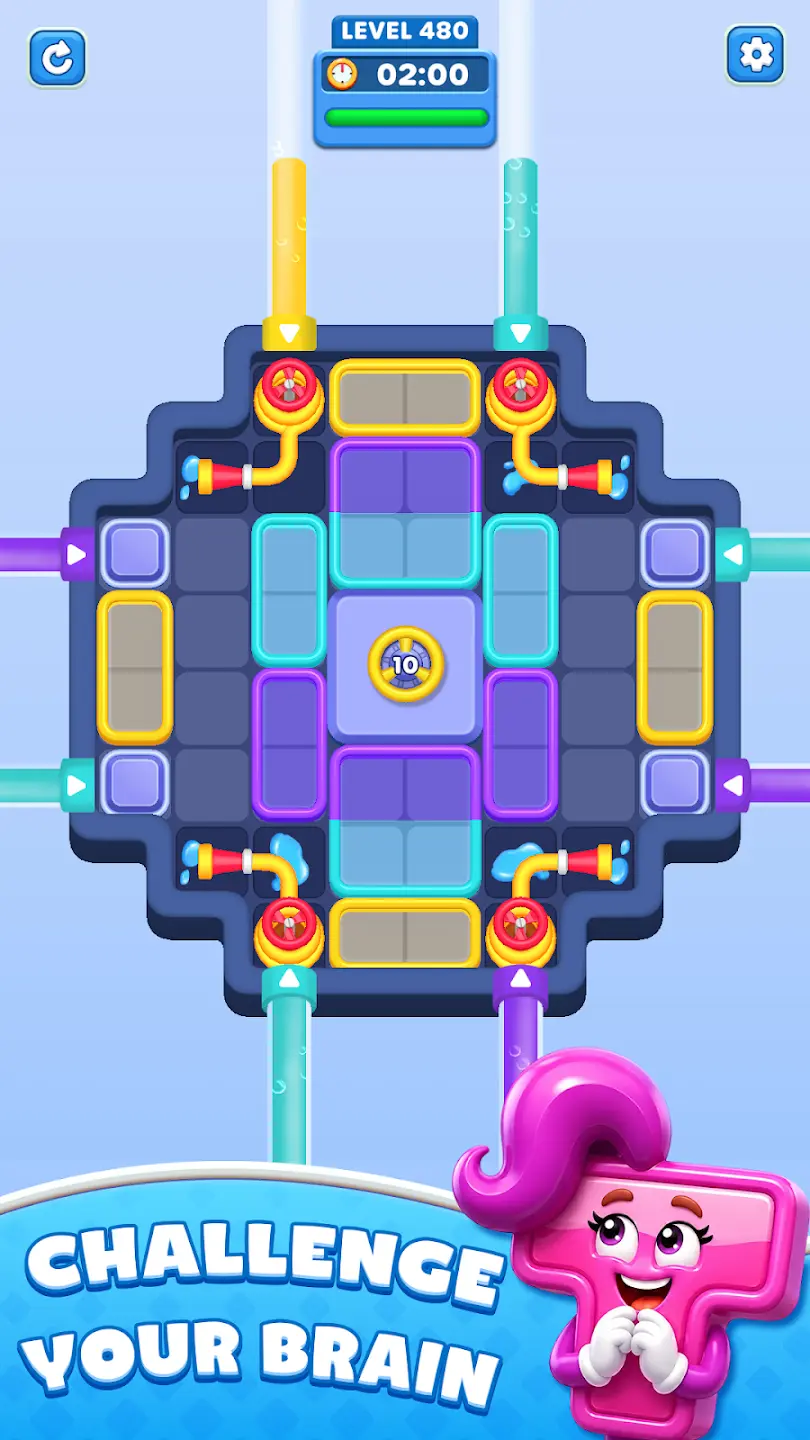 Crowded Water Out Puzzle layout with several colors sharing the board